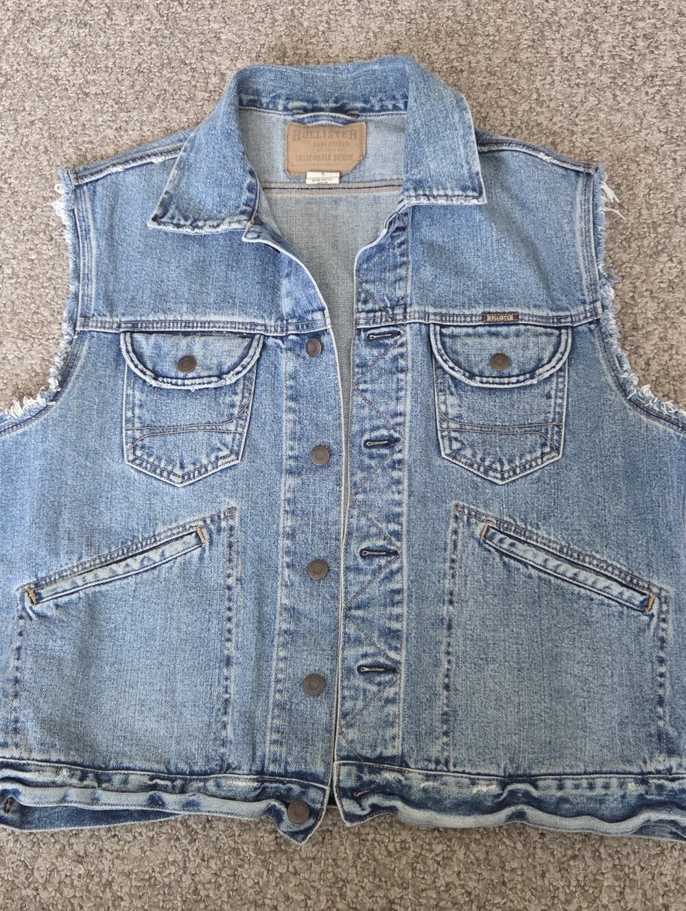 Vtg Y2K Hollister Sanforized Original California Denim Vest Distressed Mens L